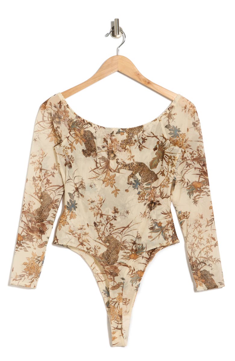 L'AGENCE Peonie Off the Shoulder Bodysuit, Alternate, color, Ecru Multi Tapestry Jungle