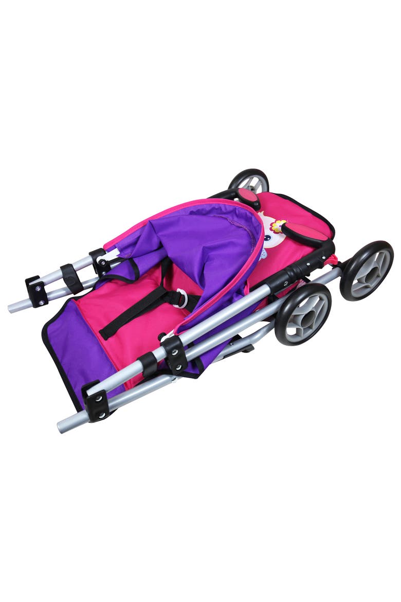 Deluxe Doll Stroller, Pink Purple Owl, Foldable Pushchair Accessory Toy, Alternate, color, Multicolored
