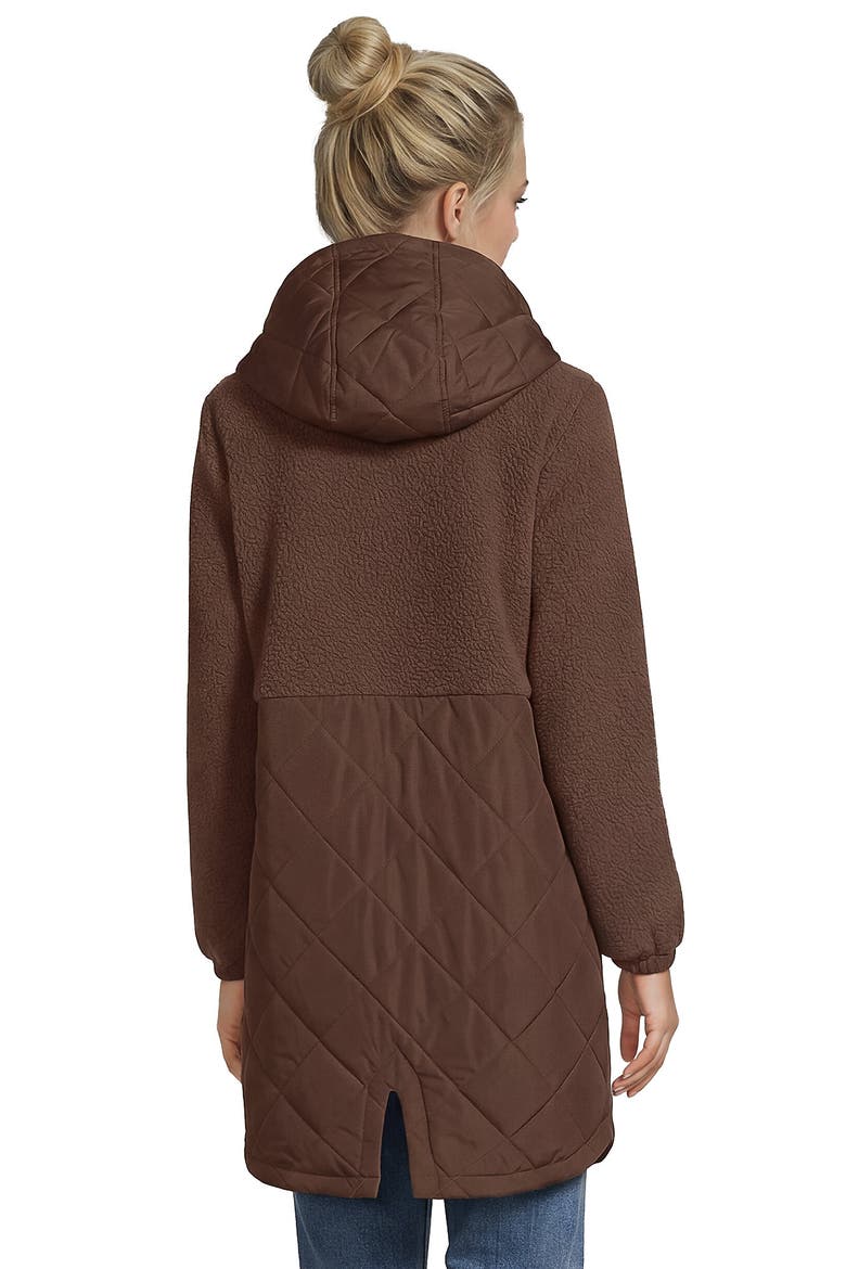 High Pile Fleece Quilted Mixed Media Parka, Alternate, color, Dark Walnut Brown