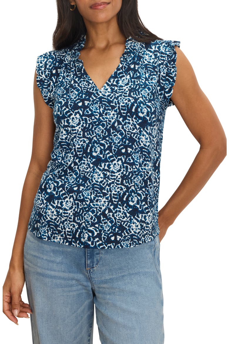Shibori Print Ruffle Sleeveless Top, Main, color, INDIGO MULTI
