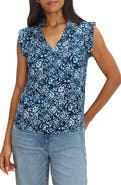 NIC+ZOE Shibori Print Ruffle Sleeveless Top