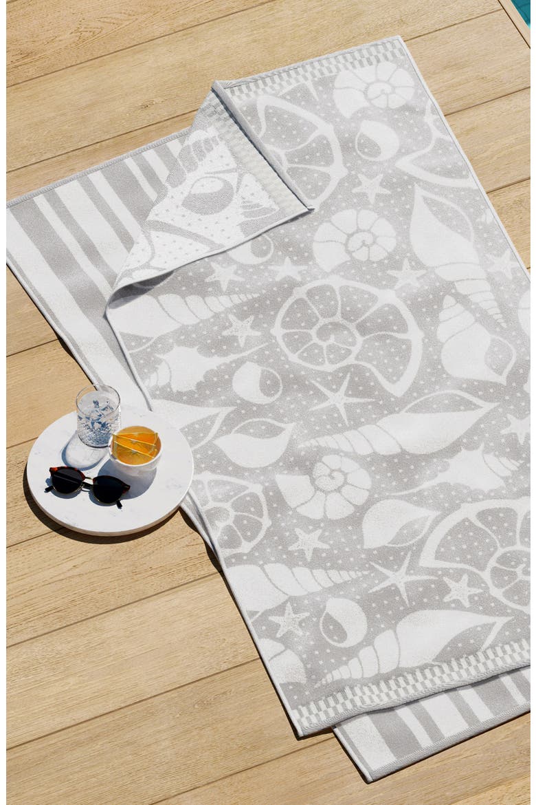 2-Pack Assorted Beach Towels, Alternate, color, GREY/ WHITE SEASHELLS / STRIPE