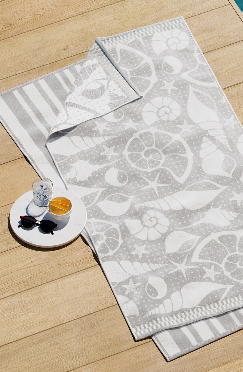 Woven & Weft 2-Pack Assorted Beach Towels, Alternate, color, Grey/ White Seashells / Stripe