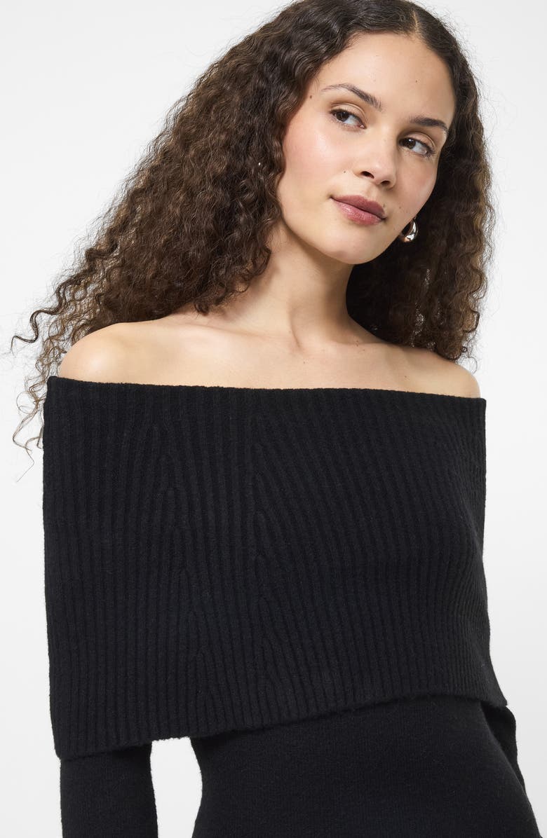 French Connection Emilia Off the Shoulder Long Sleeve Maxi Sweater Dress, Alternate, color, Black