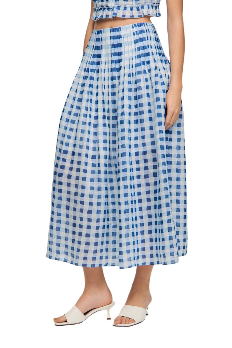 Long gingham linen skirt, Main, color, Blu / white
