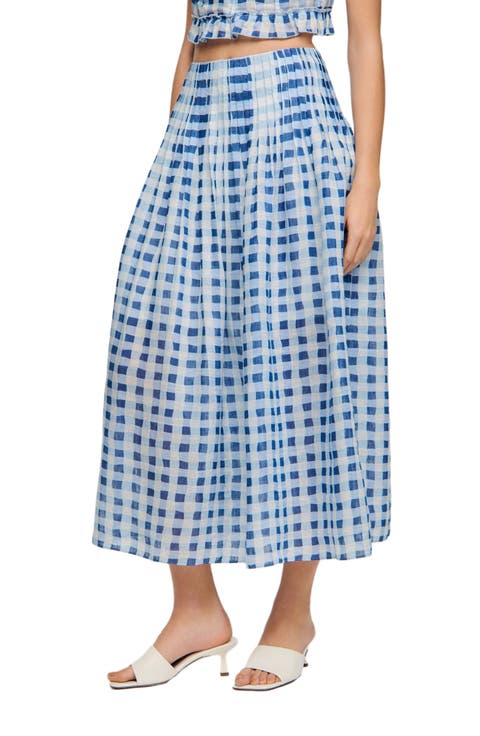 Long gingham linen skirt