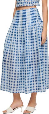 SANDRO Long gingham linen skirt