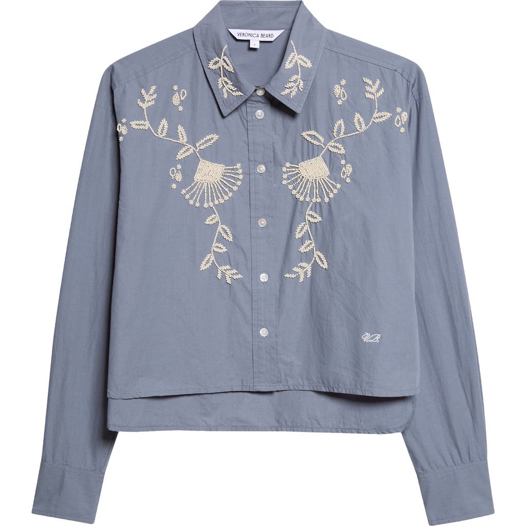Veronica Beard Aderes Beaded Floral Cotton Button-up Shirt