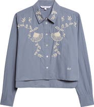 Veronica Beard Aderes Beaded Floral Cotton Button-Up Shirt