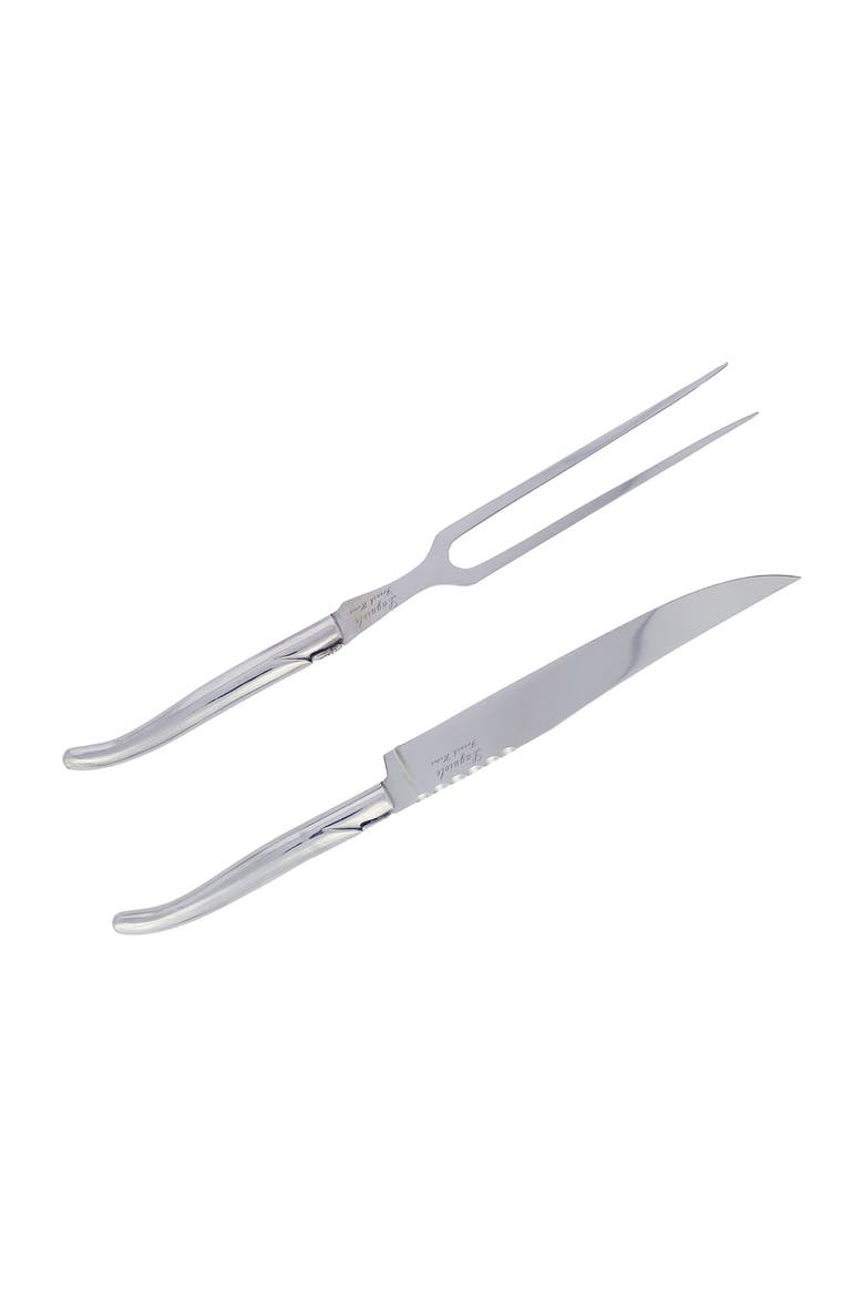 Laguiole Stainless Steel Carving Knife & Fork Set, Alternate, color, SILVER