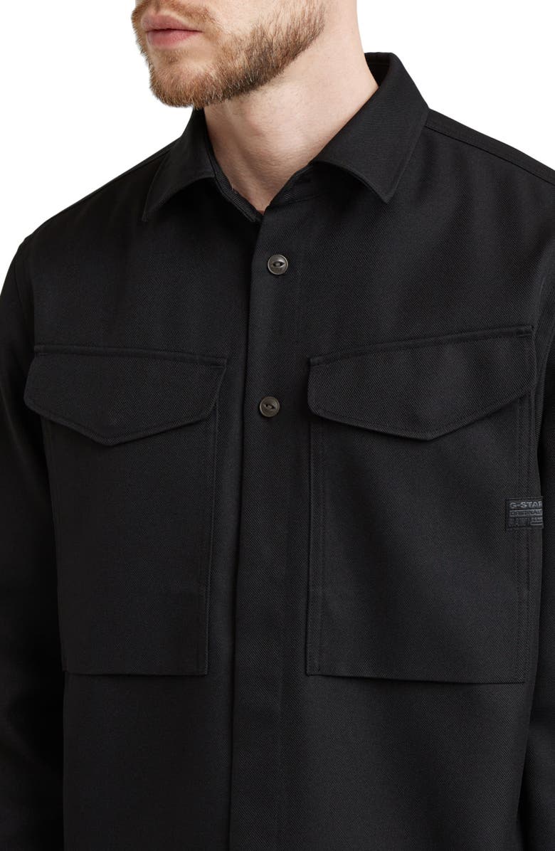 G-STAR Cargo Pocket Cotton Button-Up Overshirt, Alternate, color, Dark Black