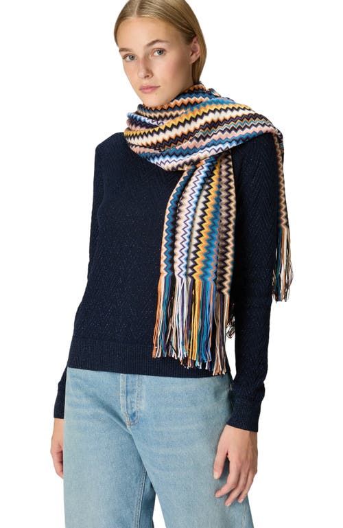 Missoni Zig Zag Wool Scarf With Fringes In Multi