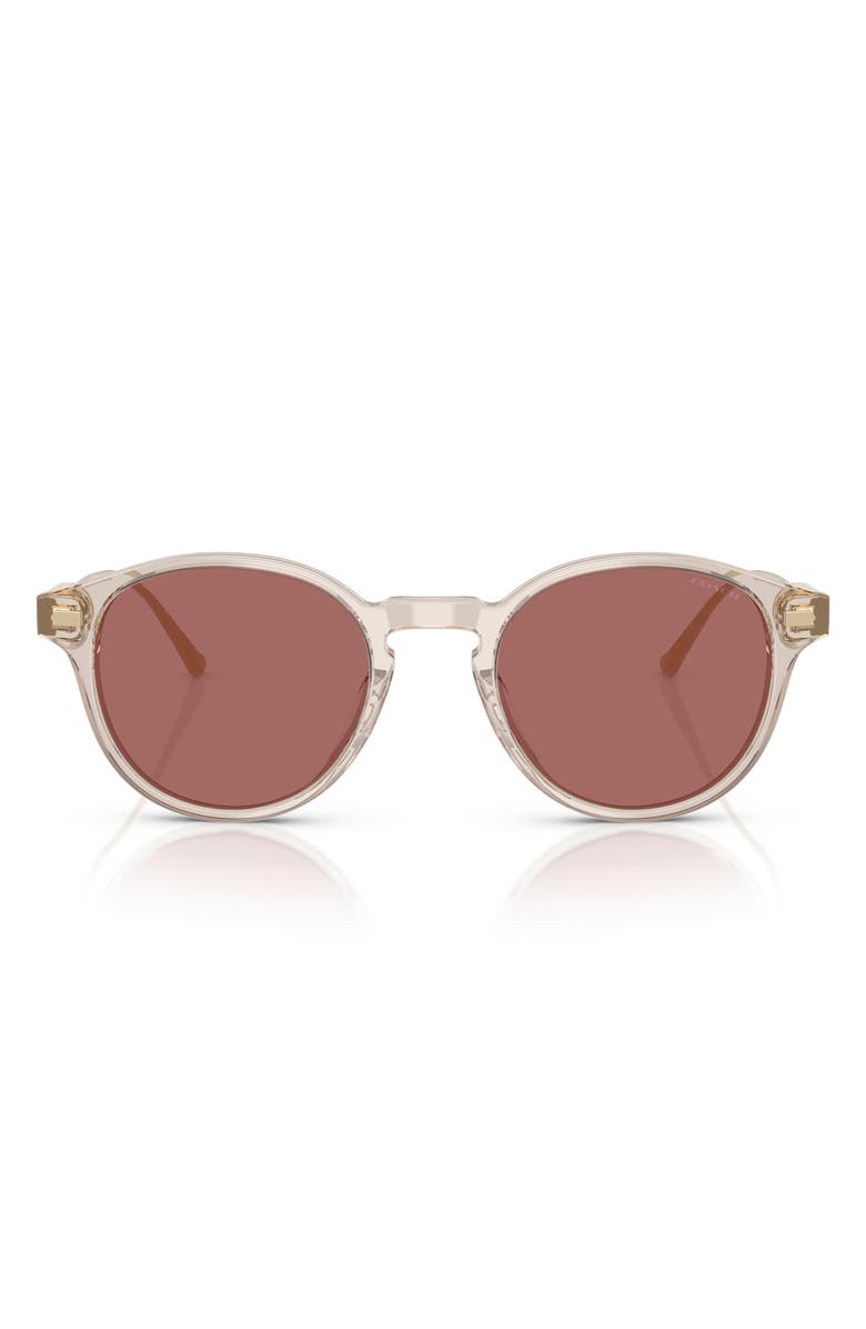 COACH 50mm Round Sunglasses, Main, color, Transparent Sand / Wine Solid