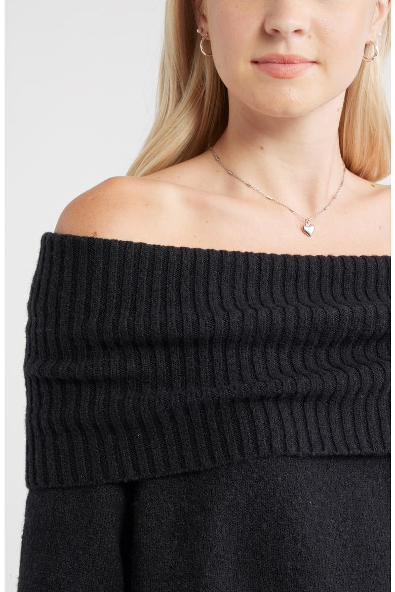Off the Shoulder Sweater, Alternate, color, BLACK