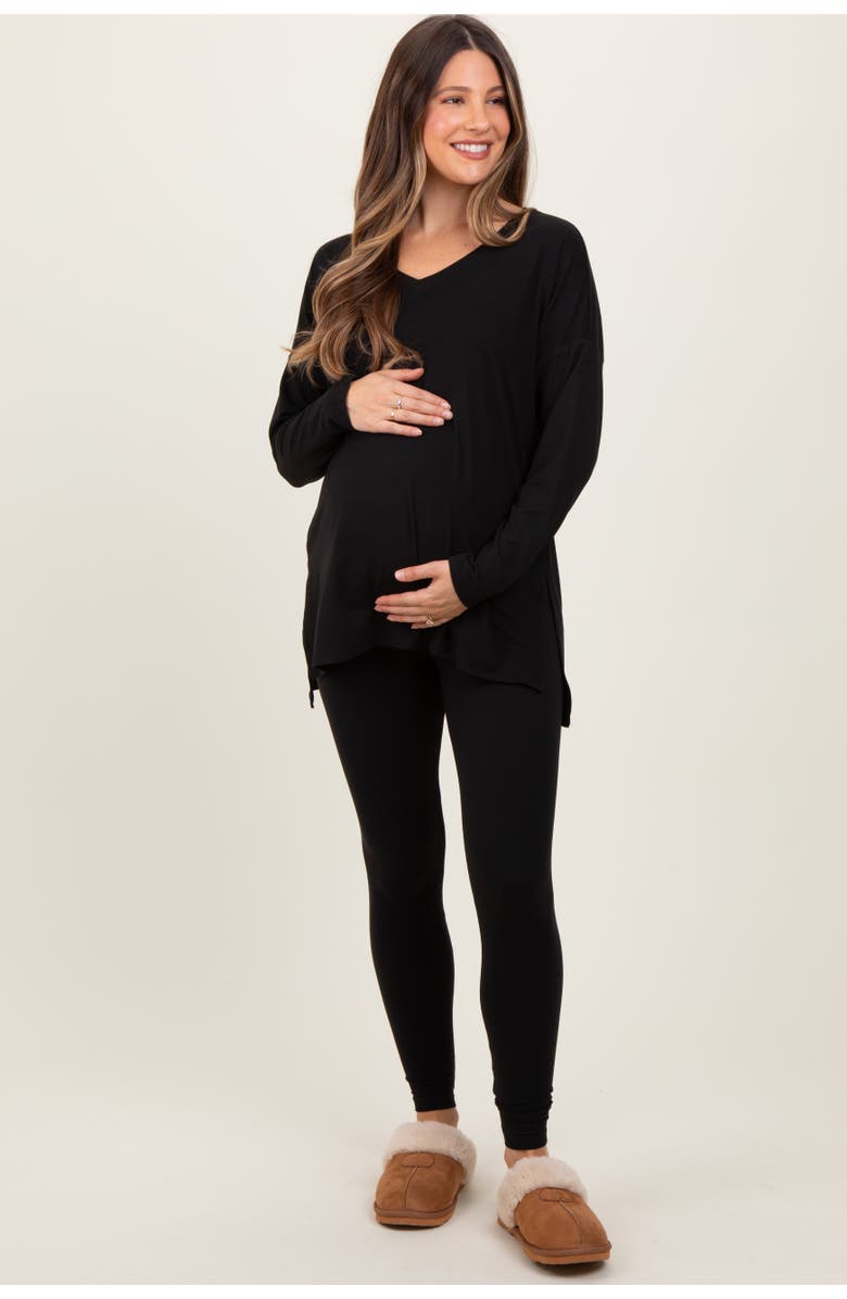 PinkBlush Brushed Knit Oversized Top and Legging Set, Main, color, Black