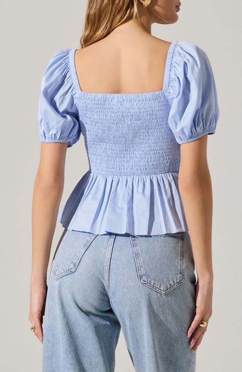 Astr The Label Smocked Peplum Shirt In Sky Blue