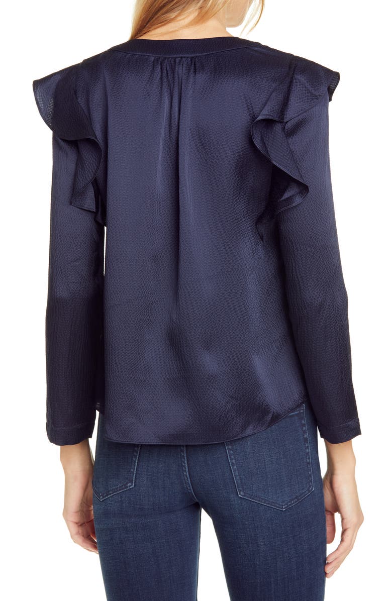 Rebecca Taylor Long Sleeve Ruffle Silk Top, Alternate, color,