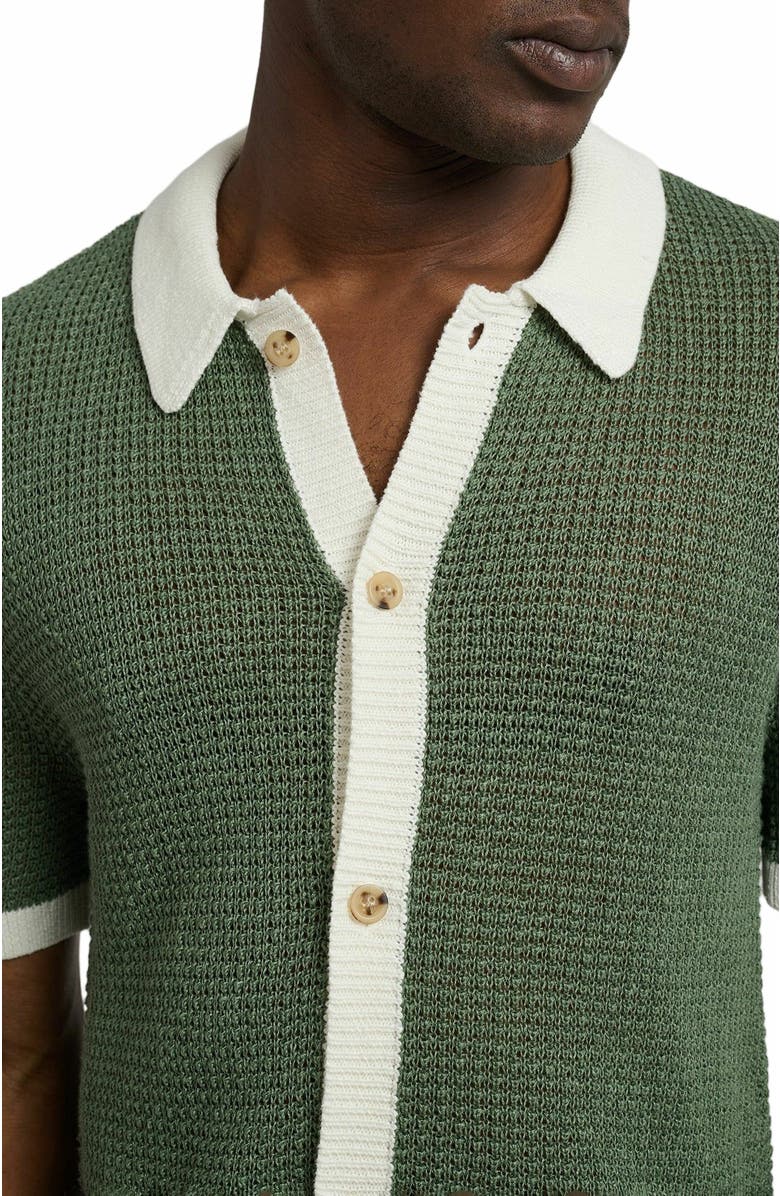 Onia Linen Short Sleeve Button Up Sweater, Alternate, color, Seaspray/White