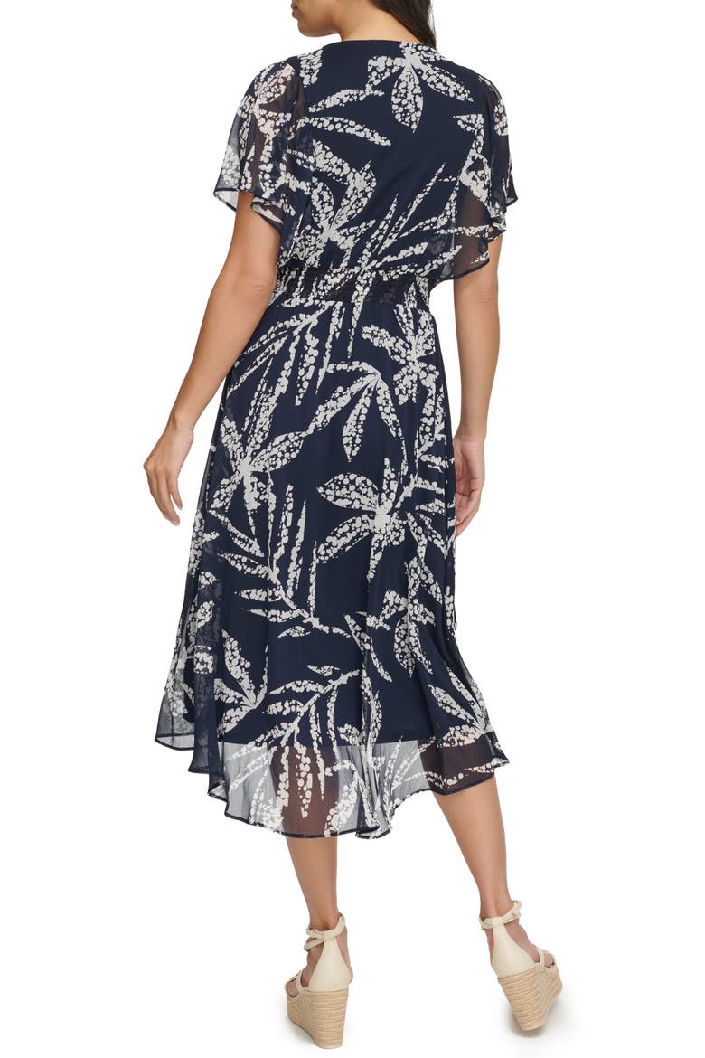 Flutter Sleeve Chiffon Midi Dress, Alternate, color, SPRING NAVY
