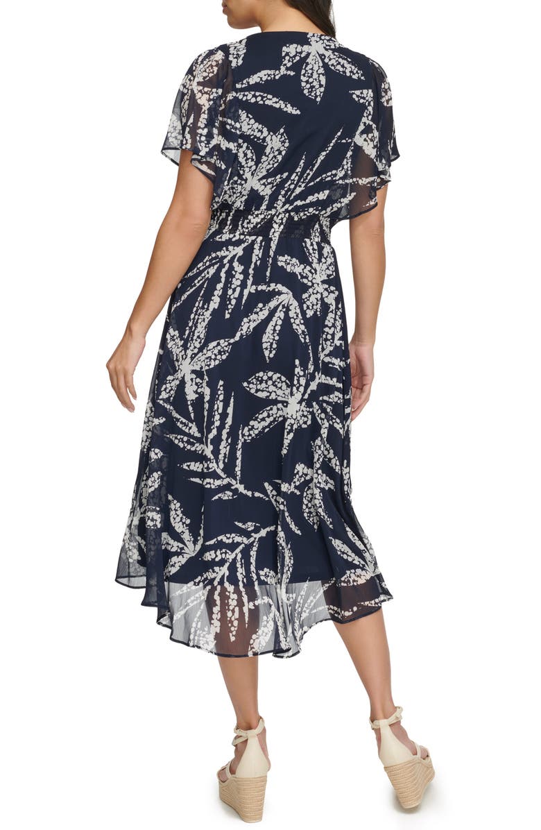 DKNY Flutter Sleeve Chiffon Midi Dress, Alternate, color, Spring Navy