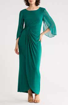 Cape Sleeve Faux Wrap Gown