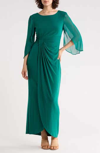 Cape Sleeve Faux Wrap Gown