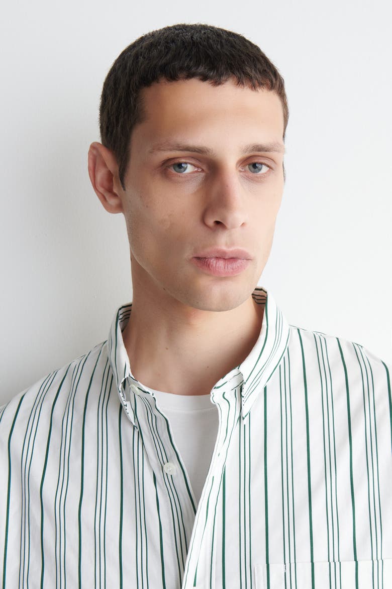Oversized Striped Cotton-poplin Shirt, Alternate, color, WHITE / GREEN / STRIPED