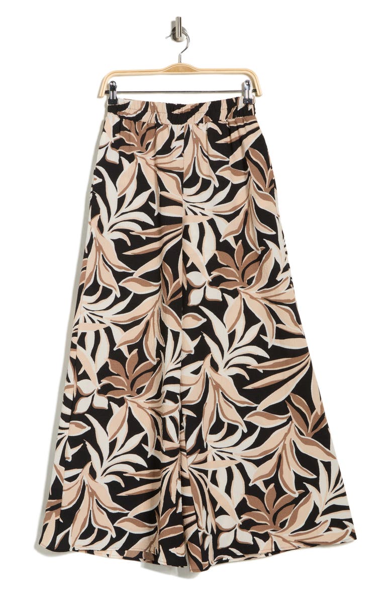Leaf Print Wide Leg Pants, Alternate, color, BLACK