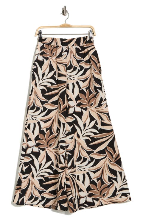 Leaf Print Wide Leg Pants