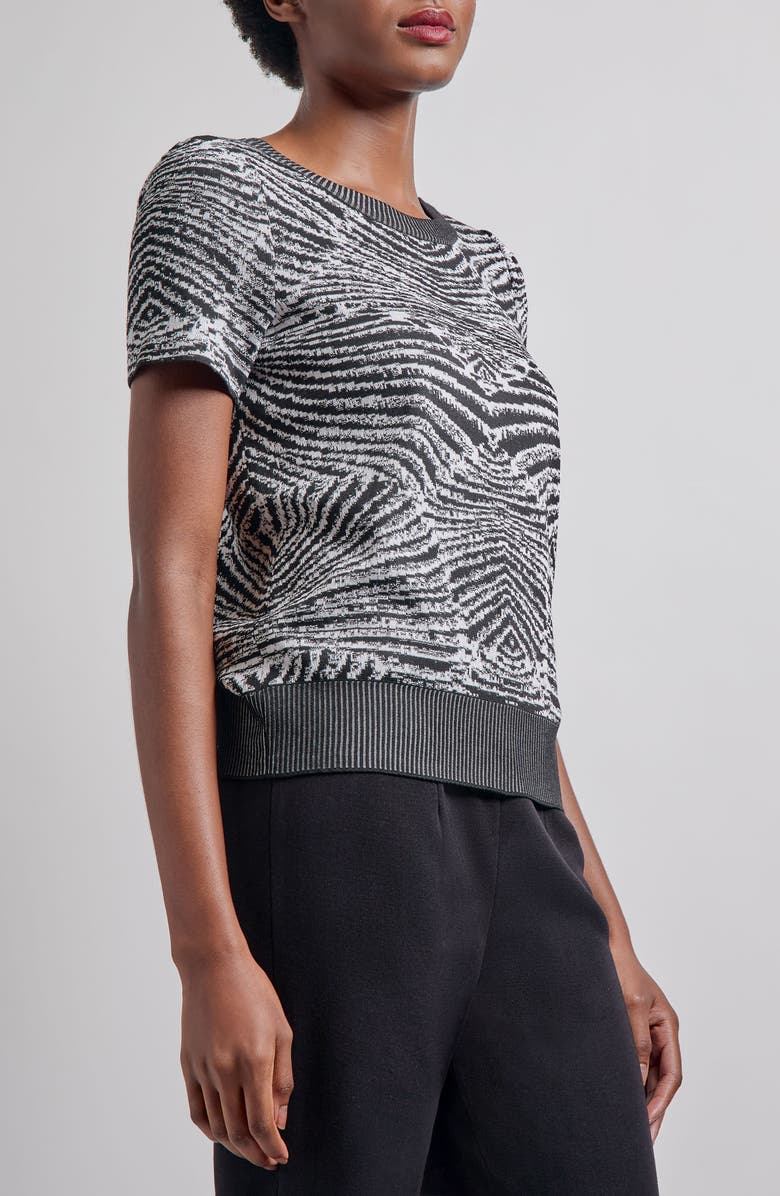 Misook Animal Print Jacquard Short Sleeve Sweater, Alternate, color, 