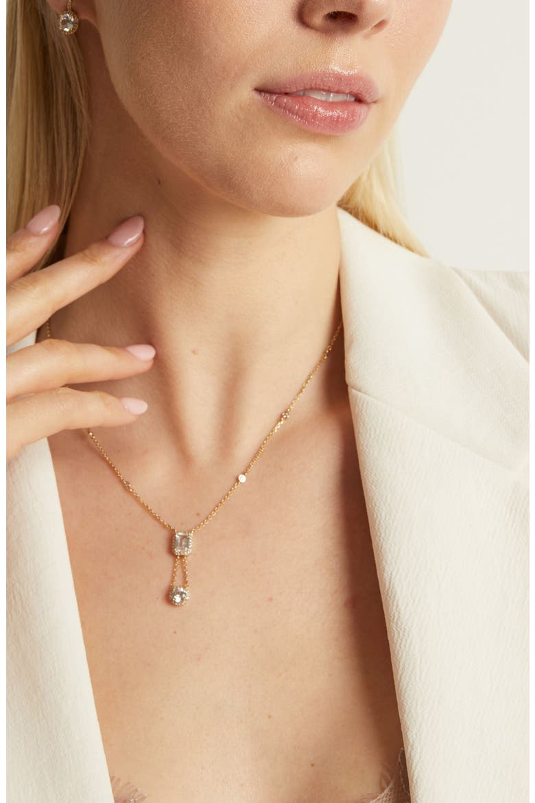 Lab Grown White Sapphire Edwardian Lariat Necklace, Alternate, color, White Gold Vermeil