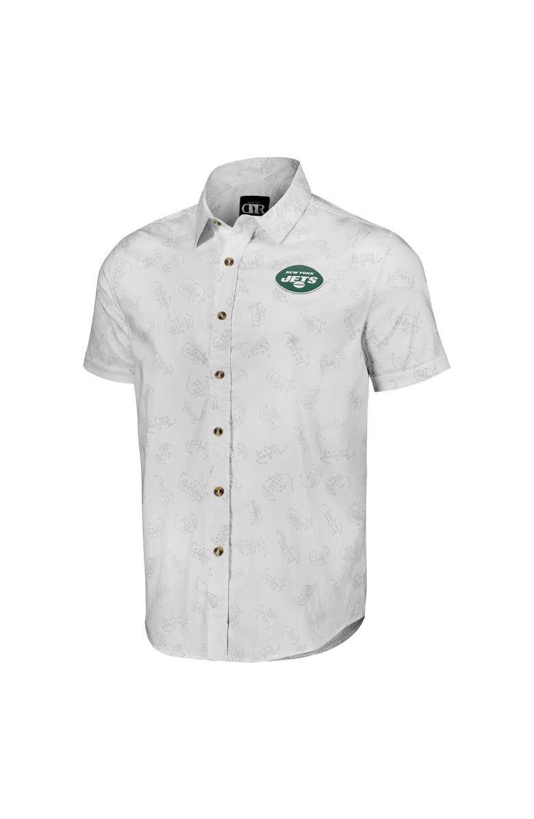 NFL X DARIUS RUCKER Men's NFL x Darius Rucker Collection by Fanatics White New York Jets Woven Short Sleeve Button Up Shirt, Alternate, color,