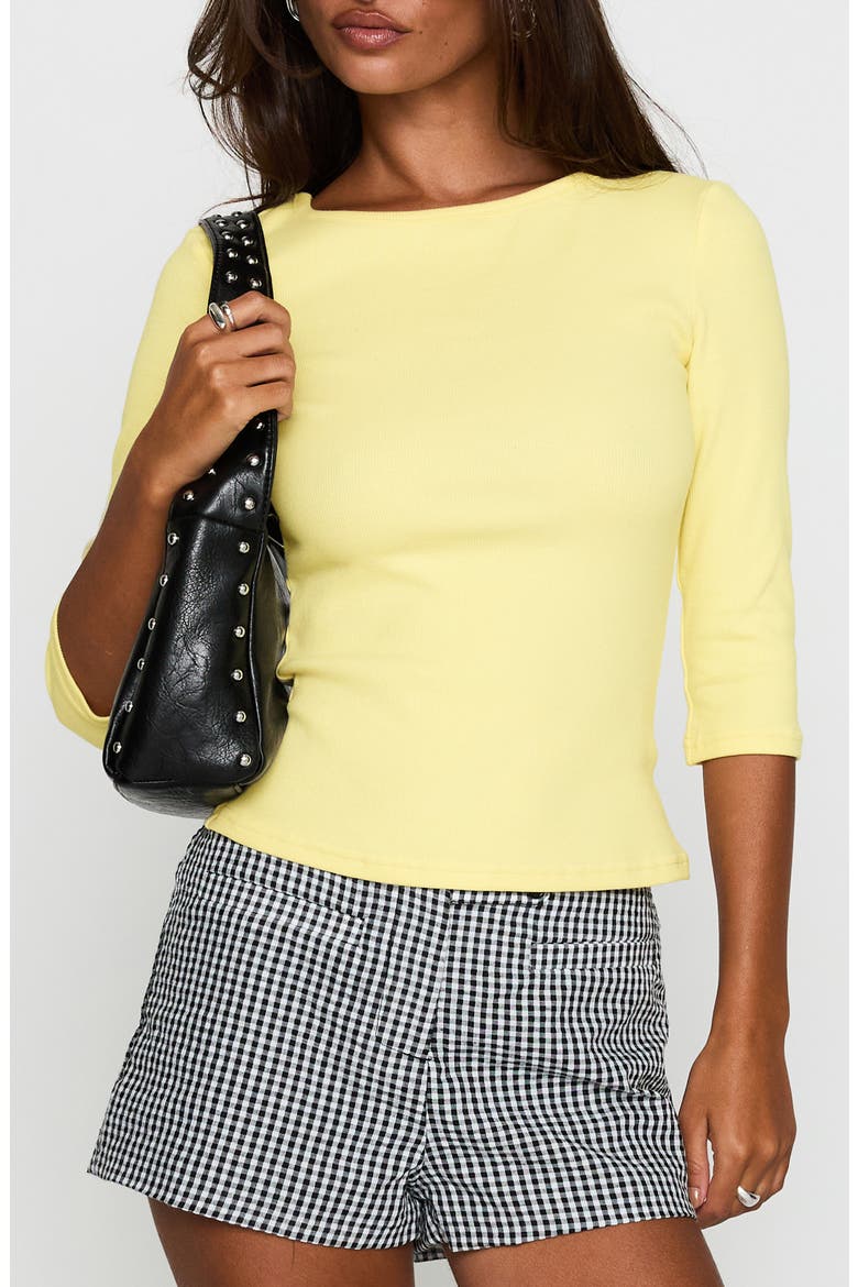 Elaia Three-Quarter Sleeve Crop Top, Main, color, YELLOW