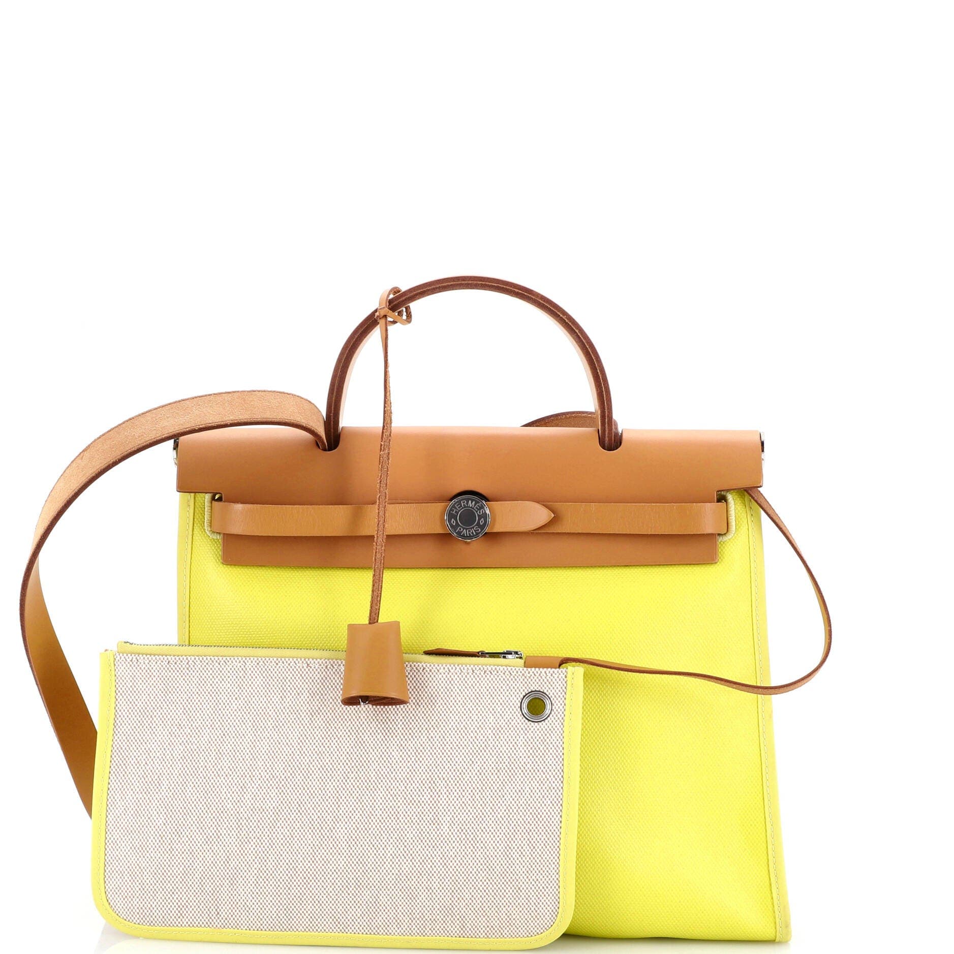 Pre-Owned Hermes Herbag Zip Berline Vache Canvas and Leather 31, Alternate, color, Lime