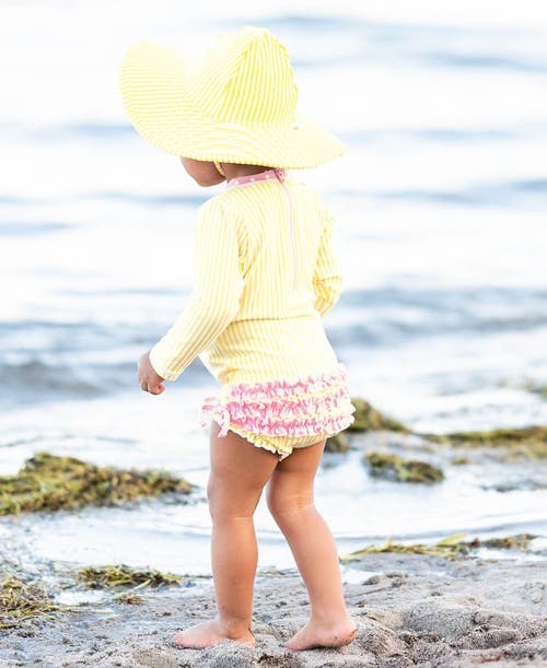 Rufflebutts Girls Seersucker Long Sleeve Upf50+ One Piece Rash Guard In Multi