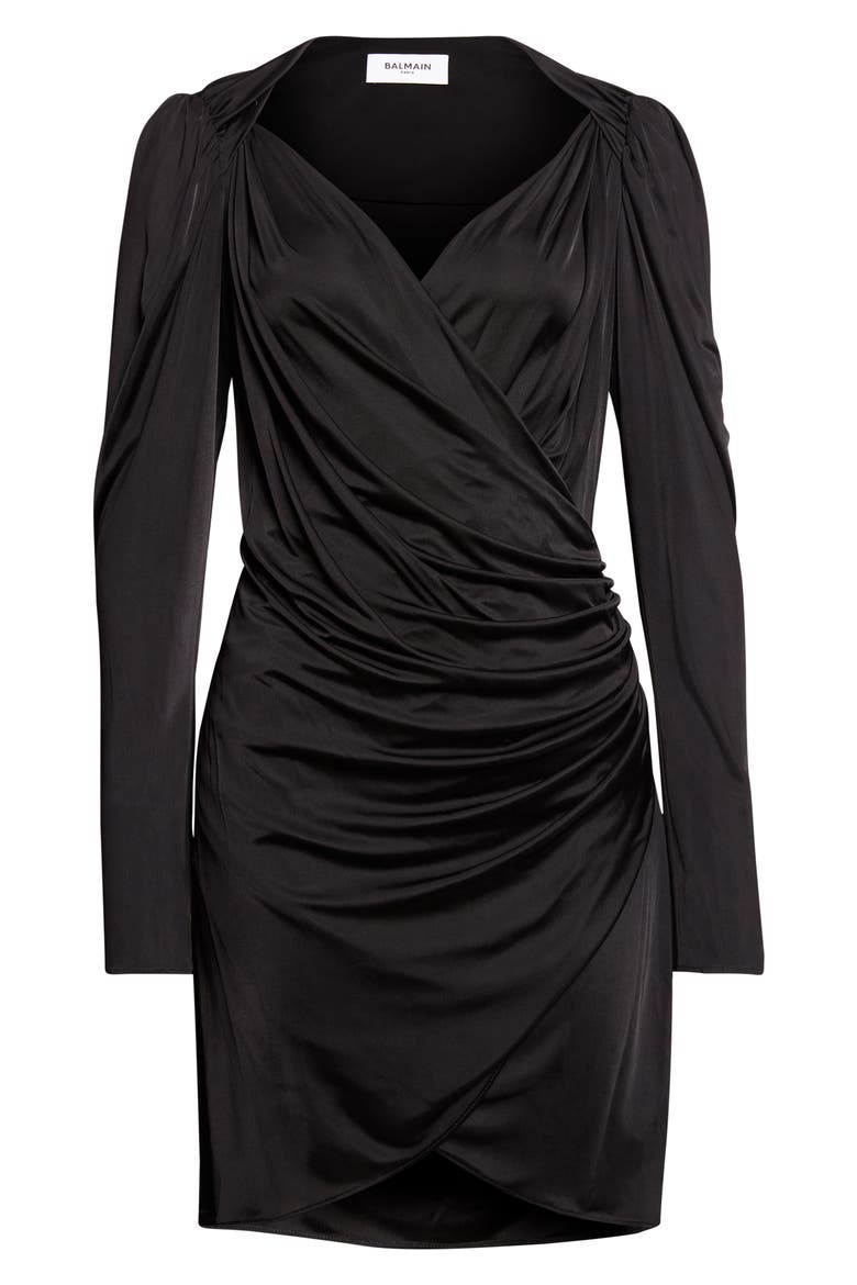 Long Sleeve Draped Jersey Dress, Main, color, 0PA BLACK