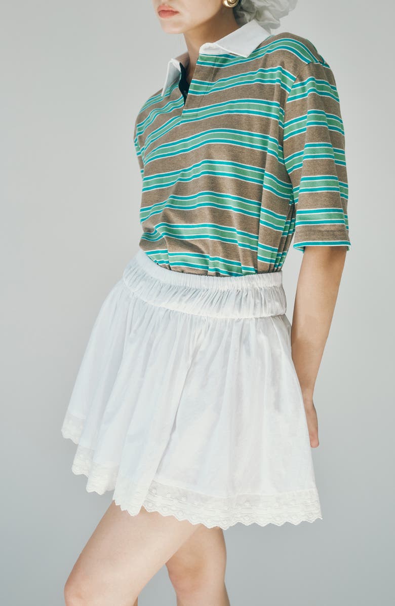 MAUDE CLUB Austin Embroidered Hem Cotton Miniskirt, Alternate, color, White