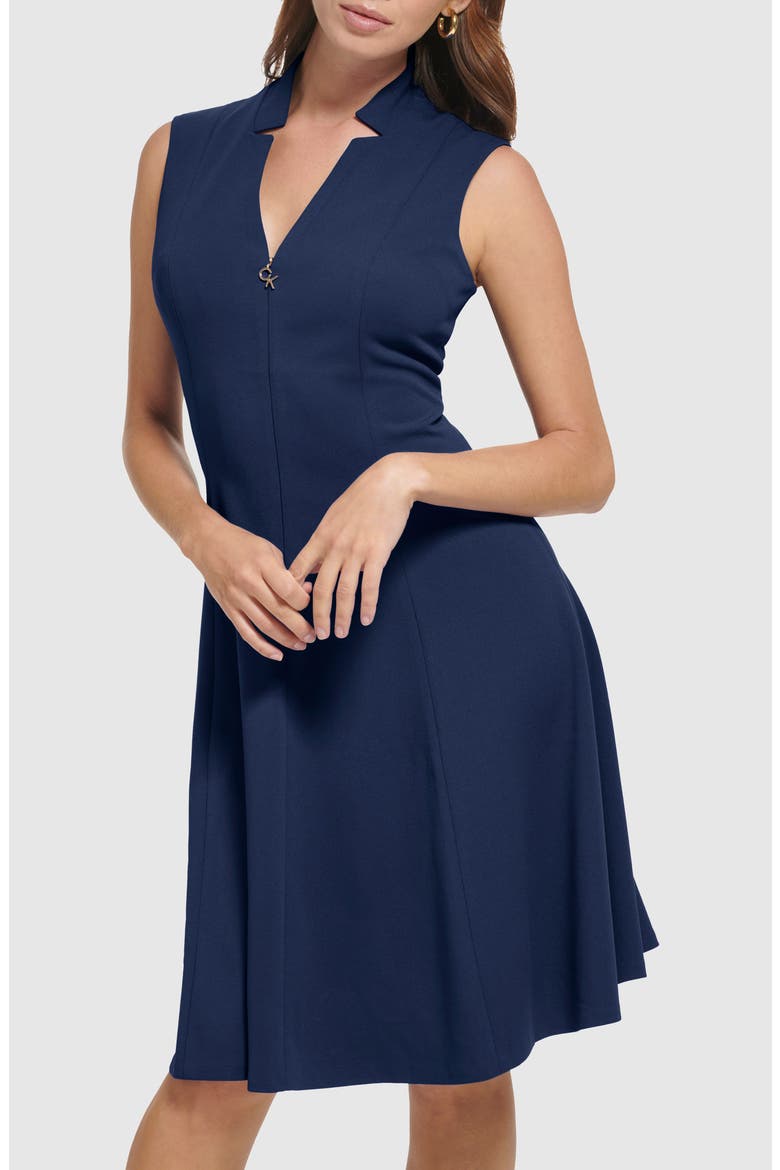 Sleeveless Zip Front Fit & Flare Dress, Alternate, color, INDIGO