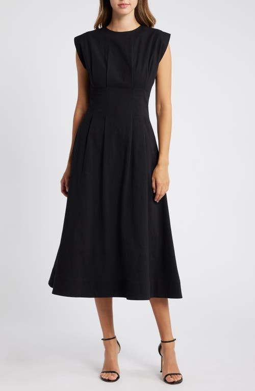 Mila Mae Cinched Waist Midi Dress in Black 