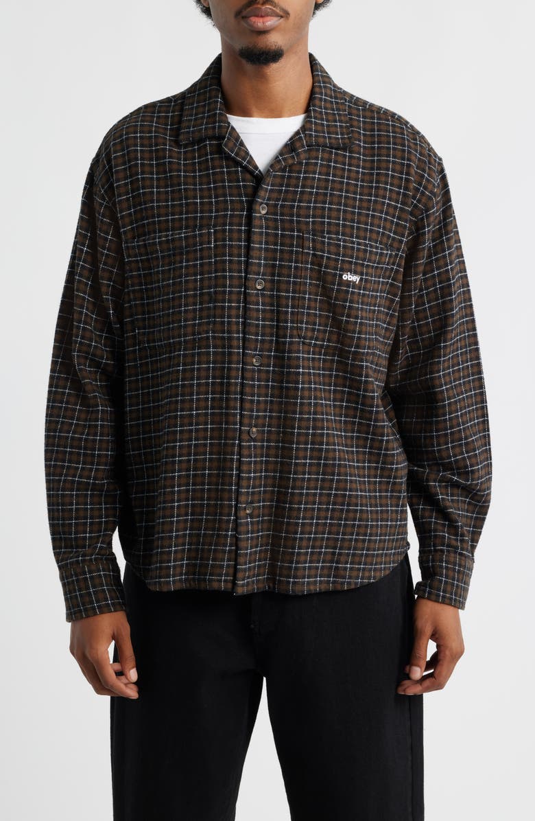 Obey Adams Plaid Long Sleeve Flannel Long Sleeve Camp Shirt, Main, color, Wren Multi