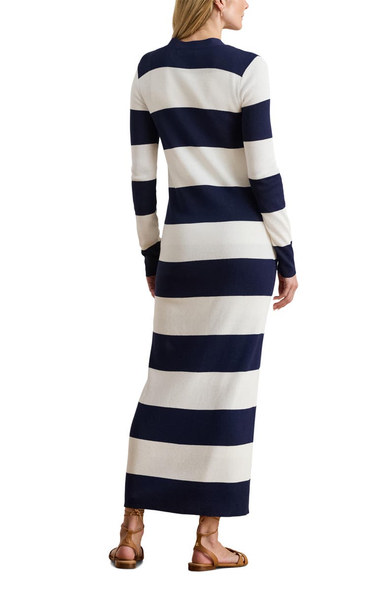 Lauren Ralph Lauren Stripe Longline Cotton Blend Cardigan, Alternate, color, Refined Navy Blue/ White