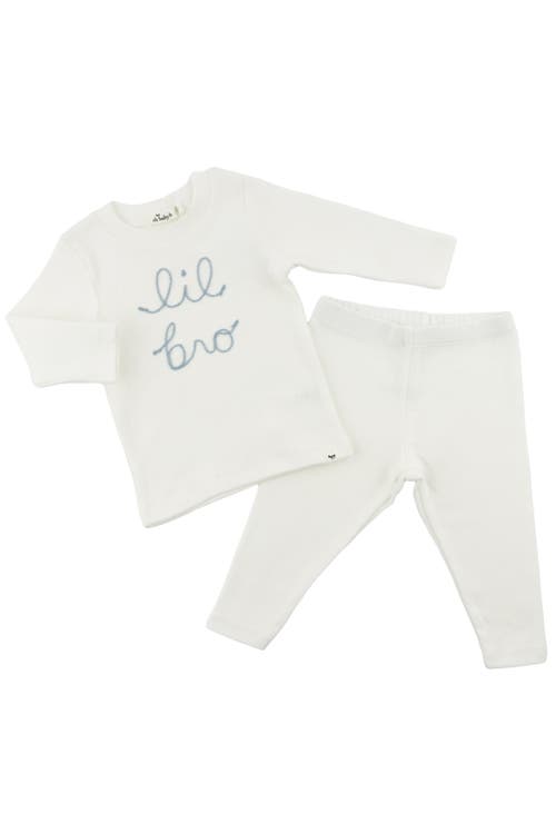 Shop Oh Baby ! "lil Bro" Fog Embroidered Two Piece Set In Cream