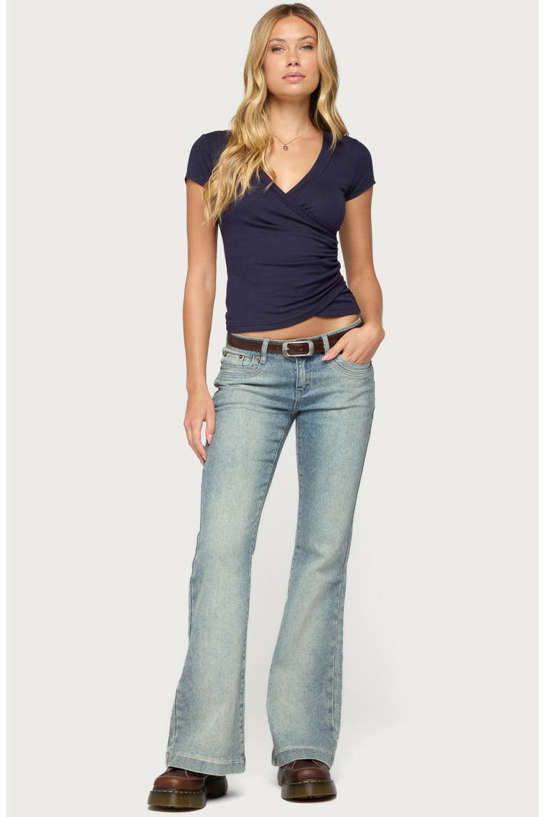 Iria V Neck Wrapped T Shirt, Alternate, color, NAVY
