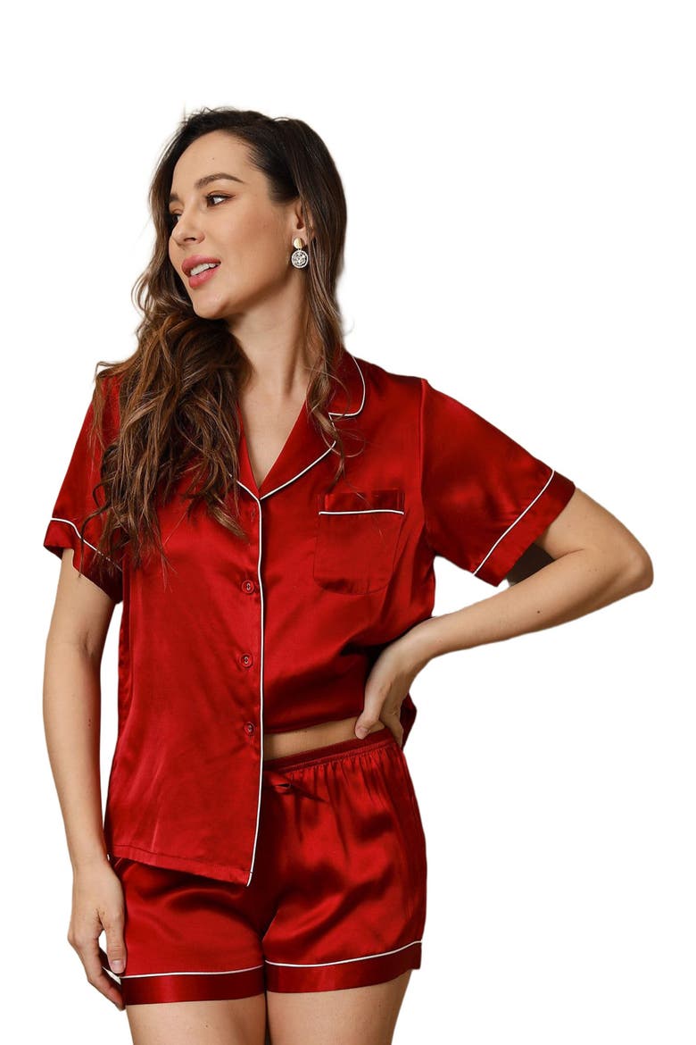 Pure Silk Pajamas Short Pjs Set Two-Piece, Alternate, color, Wine