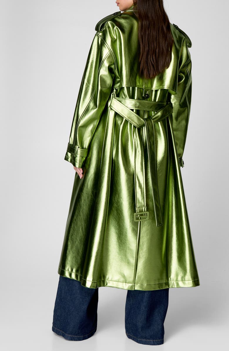 NASTY GAL Metallic Belted Double Breasted Faux Leather Trench Coat, Alternate, color, 