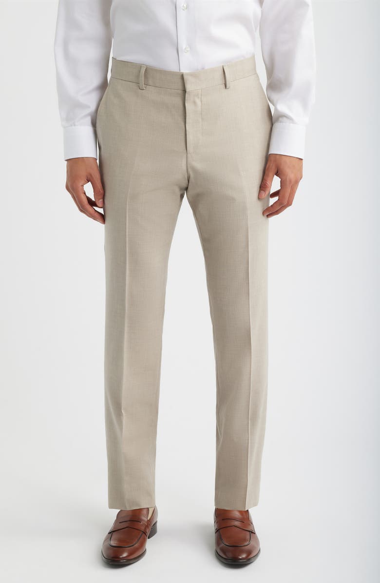 BOSS Genius Slim Fit Wool Blend Mélange Dress Pants, Main, color, Open Beige