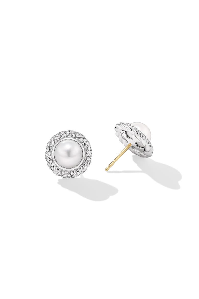 Pearl Classics Cable Halo Button Earrings with Diamonds, 13mm, Alternate, color, STERLING SILVER