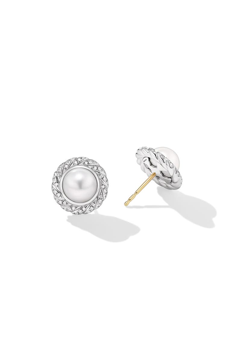 David Yurman Pearl Classics Cable Halo Button Earrings with Diamonds, 13mm, Alternate, color, Sterling Silver