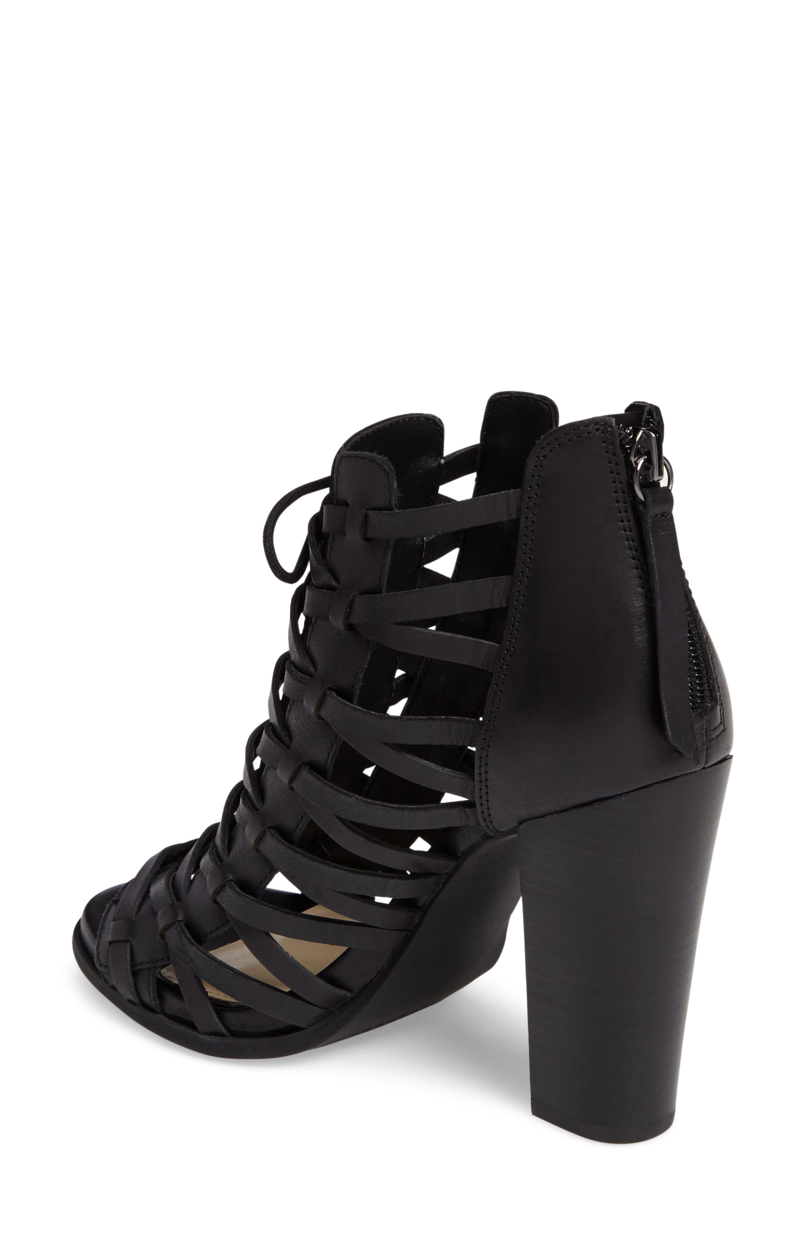 Riana Woven Leather Cage Sandal, Alternate, color, BLACK LEATHER