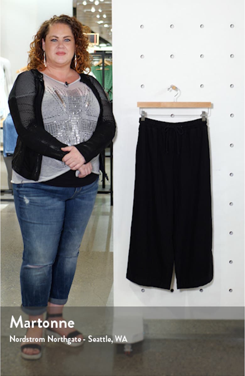 Drawstring Wide Leg Crop Linen Blend Pants, sales video thumbnail